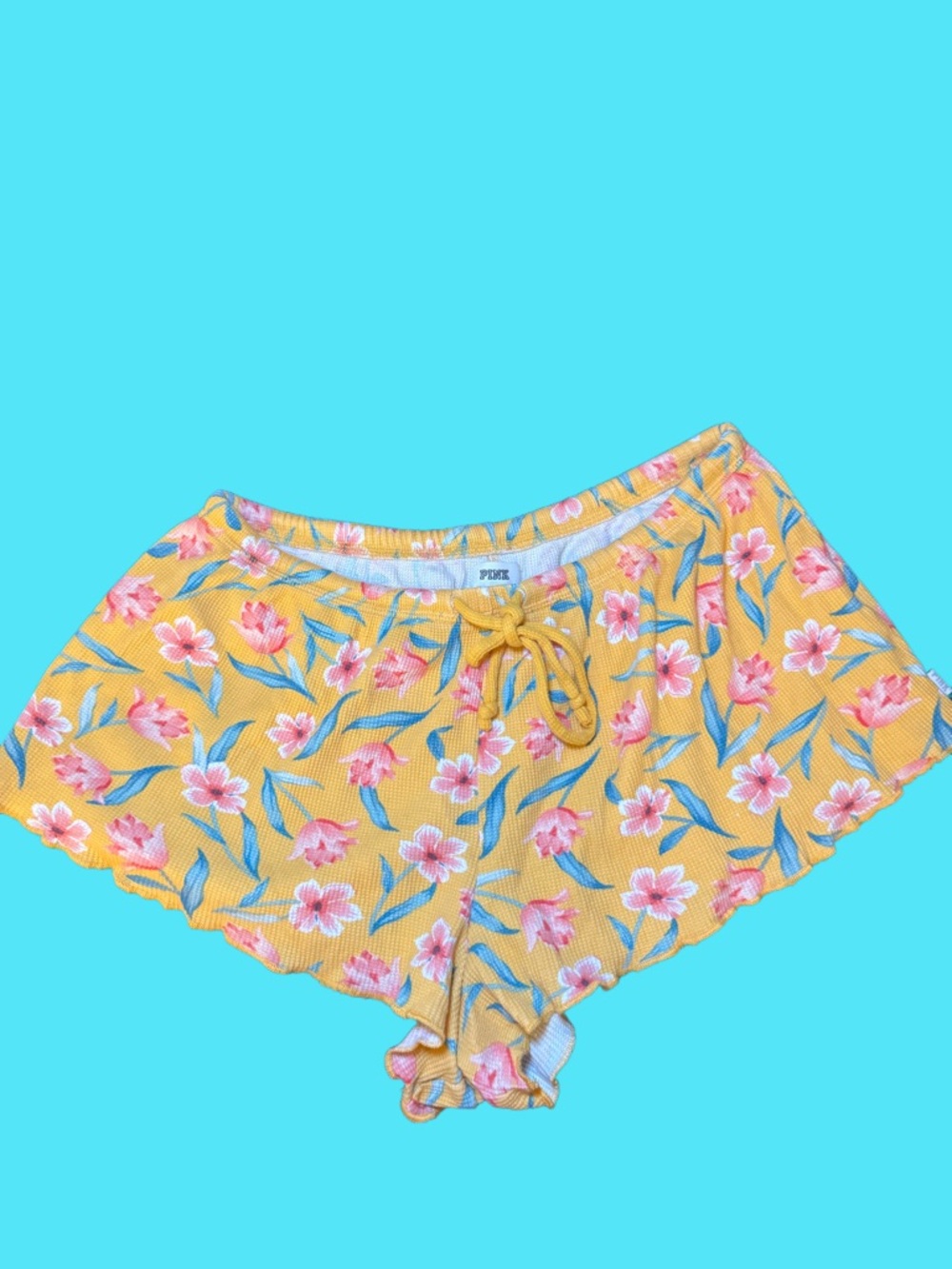 PINK Victoria's Secret Yellow Floral Ribbed Lounge Shorts